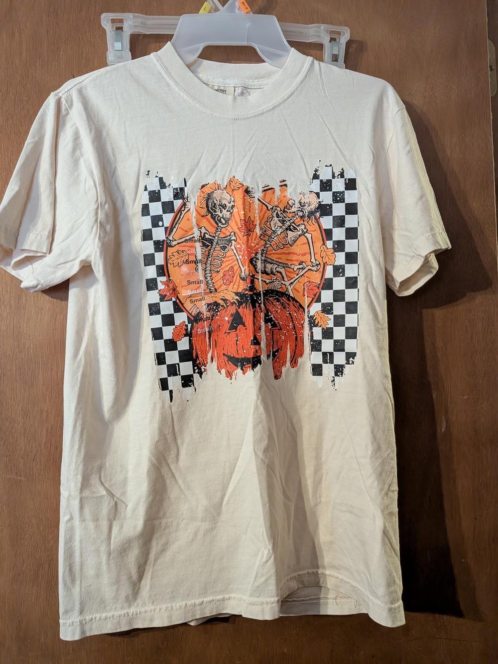 Comfort Colors Cream Short-Sleeve Tee with Orange Pumpkin & Black Check Graphic